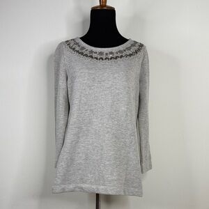 TALBOTS Gray Gold Stripe Embellished Women's Top S